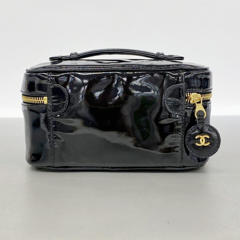 【6kd4489】シャネル バニティバッグ パテントレザー ブラック ゴールド金具【中古】レディース