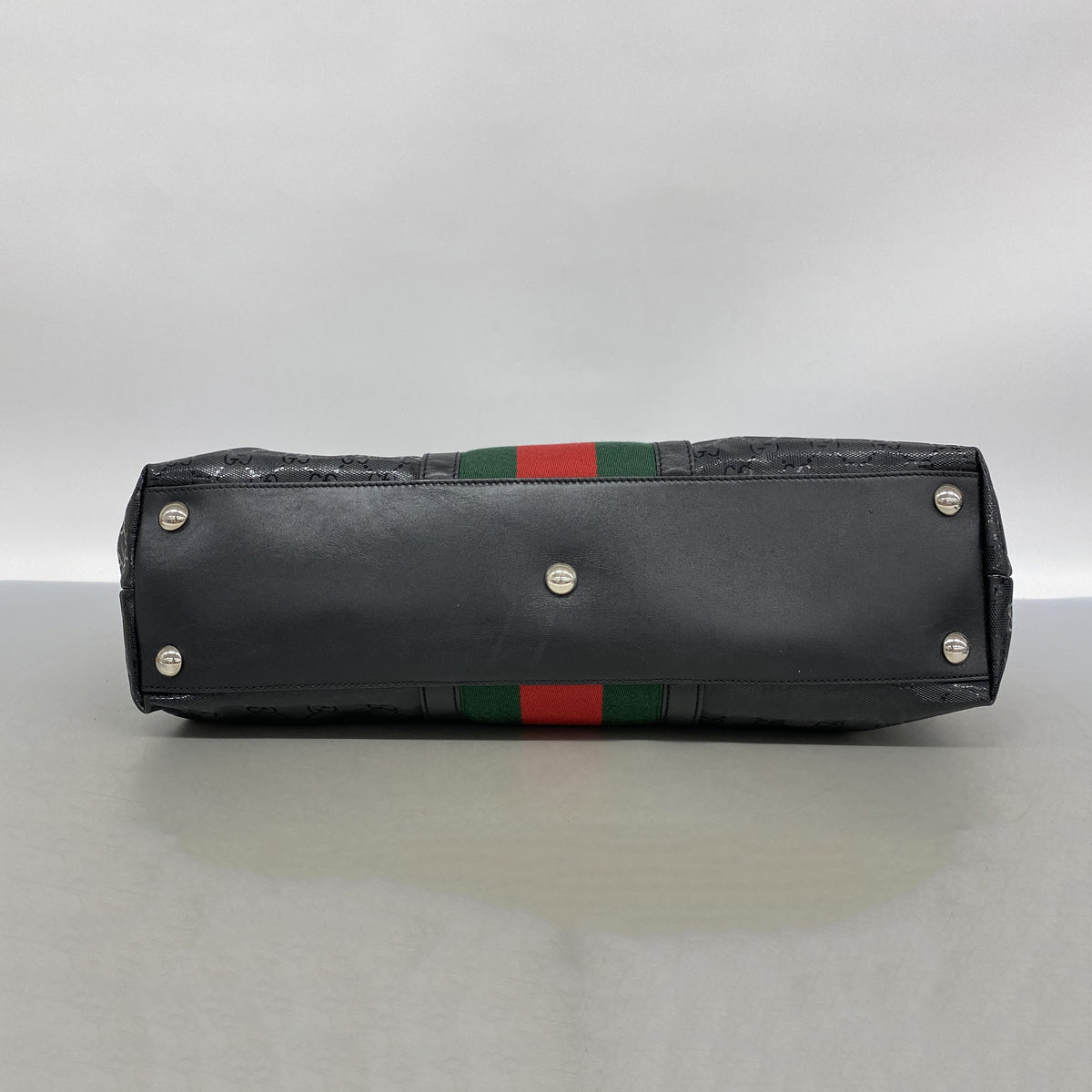 【6kd4494】グッチ トートバッグ GGインプリメ シェリーライン 374987 PVC ブラック シルバー金具【中古】レディース