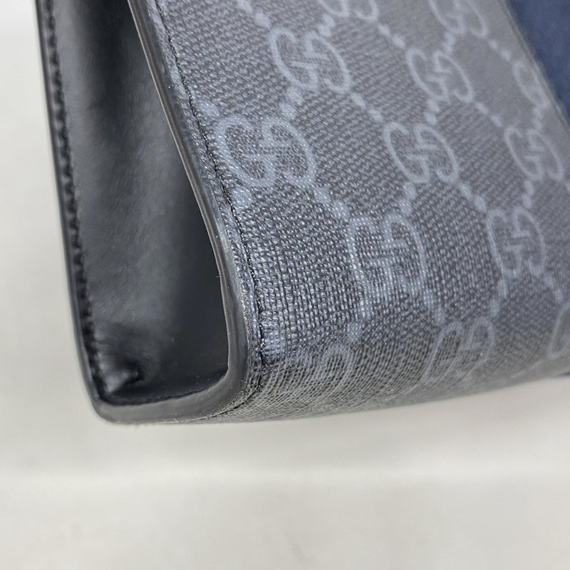 【6kd4495】グッチ クラッチバッグ GGスプリーム/シェリーライン 475316 PVC ブラック シルバー金具【中古】メンズ