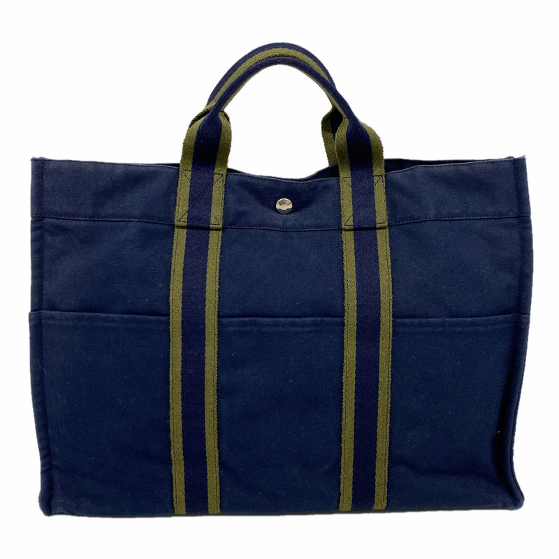 【6kd4542】エルメス トートバッグ フールトゥMM キャンバス ネイビー シルバー金具【中古】メンズ レディース ユニセックス