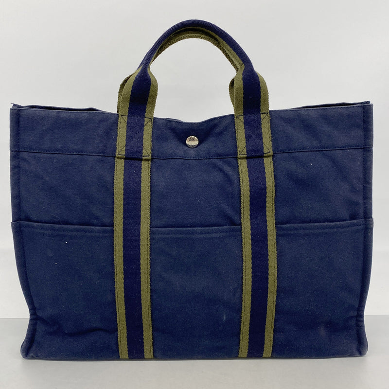 【6kd4542】エルメス トートバッグ フールトゥMM キャンバス ネイビー シルバー金具【中古】メンズ レディース ユニセックス