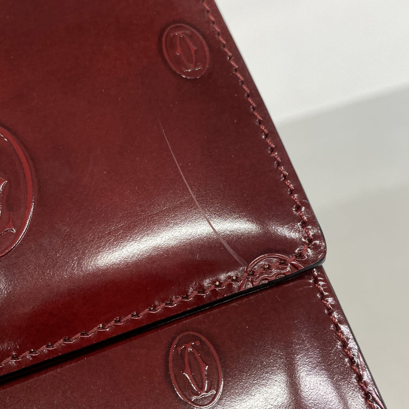 【6kd4573】カルティエ ハンドバッグ ハッピーバースデー エナメル ボルドー シルバー金具【中古】レディース