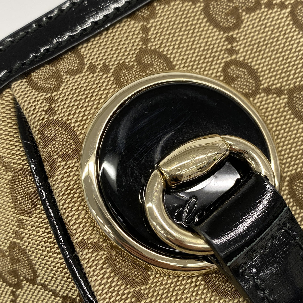 【6kd4574】グッチ トートバッグ GGキャンバス 203529 キャンバス ブラウン ブラック ゴールド金具【中古】レディース