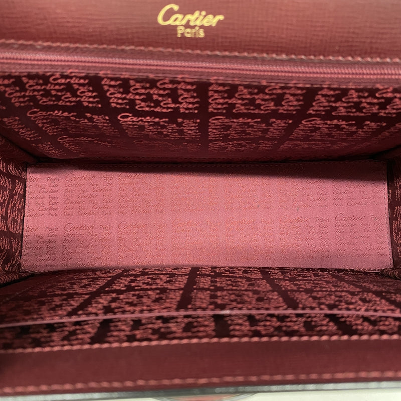 【6kd4583】カルティエ ハンドバッグ マスト レザー ボルドー ゴールド金具【中古】レディース