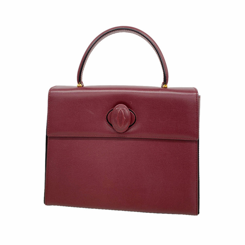 【6kd4583】カルティエ ハンドバッグ マスト レザー ボルドー ゴールド金具【中古】レディース