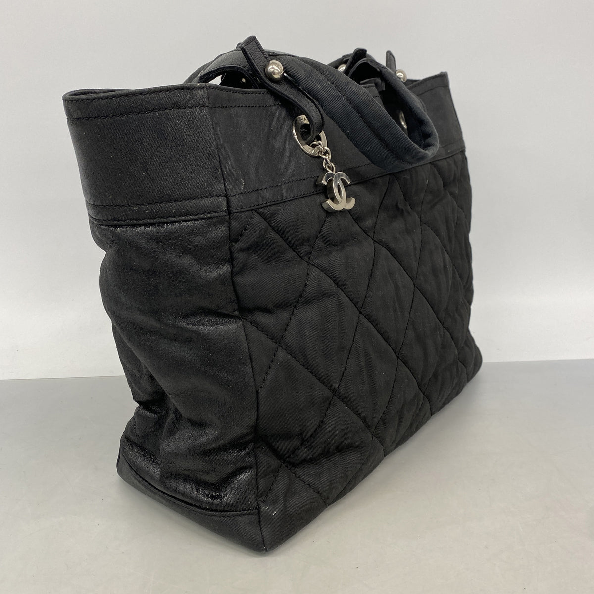【6kd4593】シャネル トートバッグ パリビアリッツ キャンバス ブラック シルバー金具【中古】レディース
