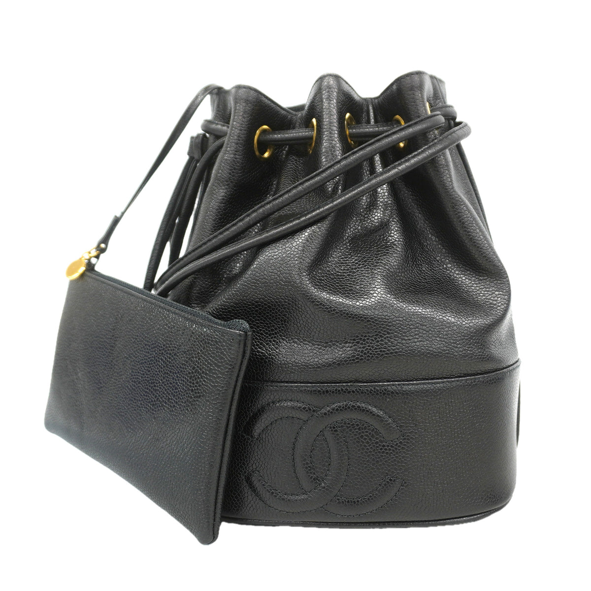 【6kd4607】シャネル ショルダーバッグ キャビアスキン ブラック ゴールド金具【中古】レディース
