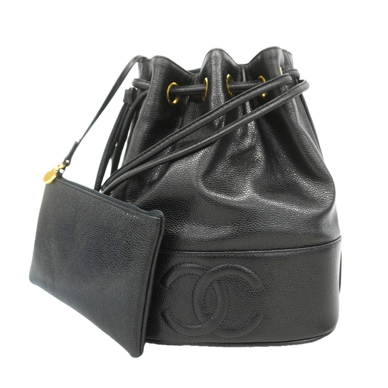 【6kd4607】シャネル ショルダーバッグ キャビアスキン ブラック ゴールド金具【中古】レディース