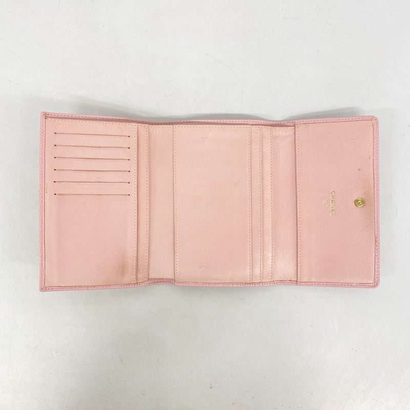 【6kd4608】シャネル 三つ折り財布 キャビアスキン ピンク ゴールド金具【中古】レディース