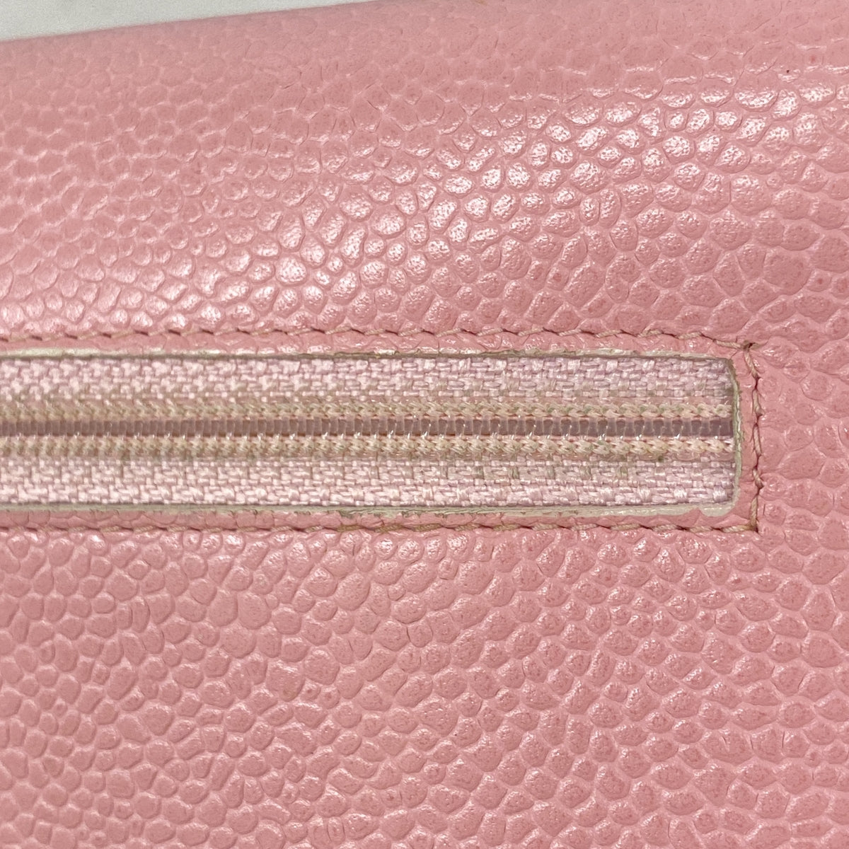 【6kd4608】シャネル 三つ折り財布 キャビアスキン ピンク ゴールド金具【中古】レディース