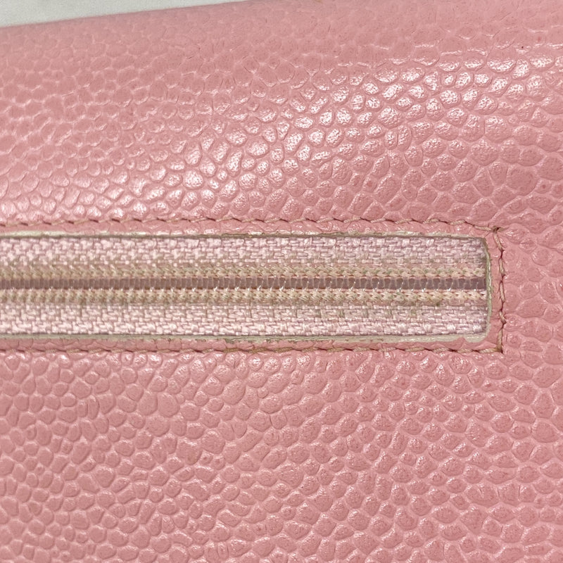 【6kd4608】シャネル 三つ折り財布 キャビアスキン ピンク ゴールド金具【中古】レディース