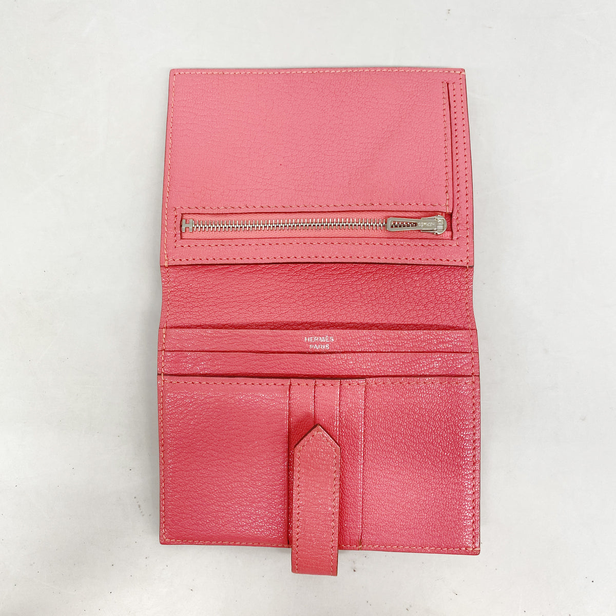 【6kd4609】エルメス 財布 ベアンコンパクト シェブルミゾル ローズアザレ シルバー金具 T刻印【中古】レディース