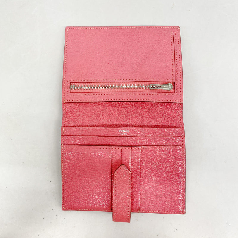 【6kd4609】エルメス 財布 ベアンコンパクト シェブルミゾル ローズアザレ シルバー金具 T刻印【中古】レディース