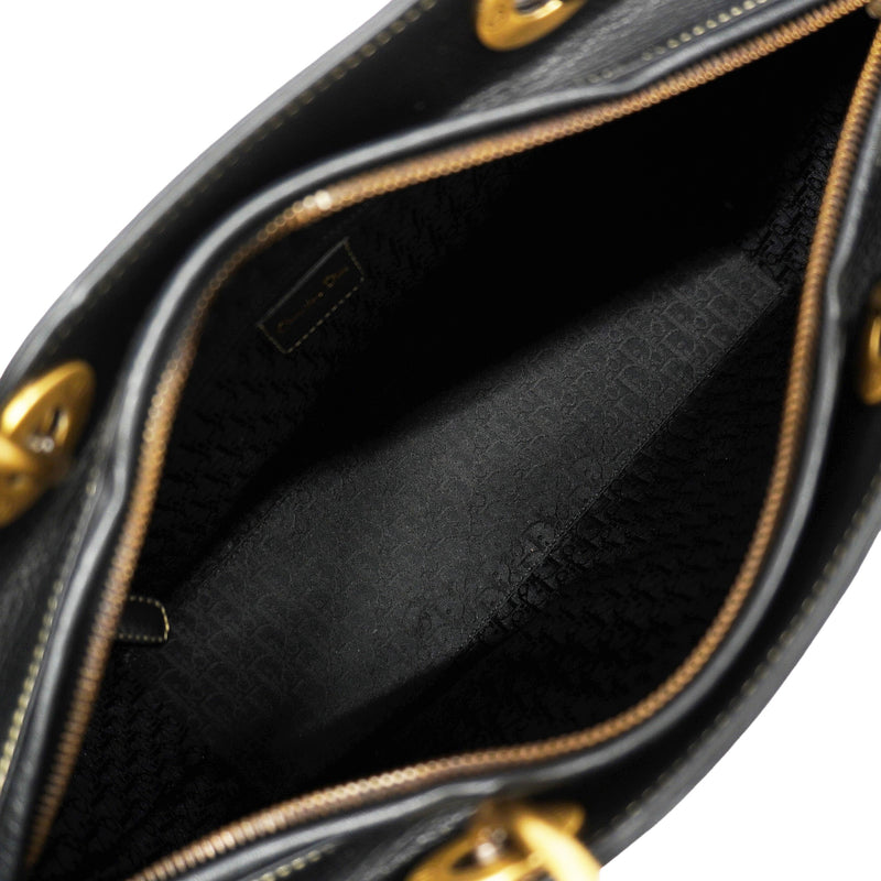 【6kd4621】クリスチャンディオール ハンドバッグ レザー ブラック ゴールド金具 2wayバッグ【中古】レディース