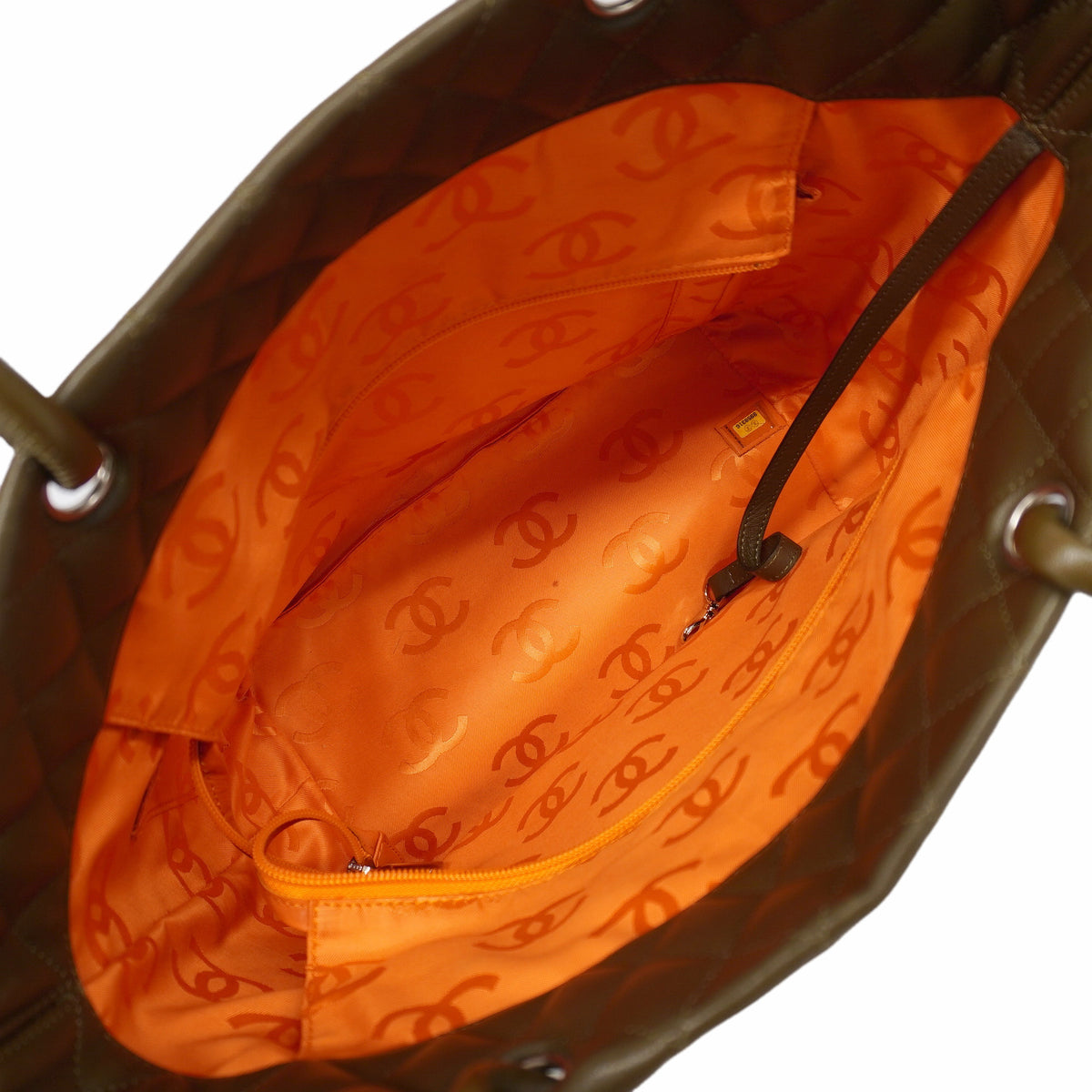【6kd4623】シャネル トートバッグ カンボン ラムスキン パイソン カーキグリーン シルバー金具【中古】レディース