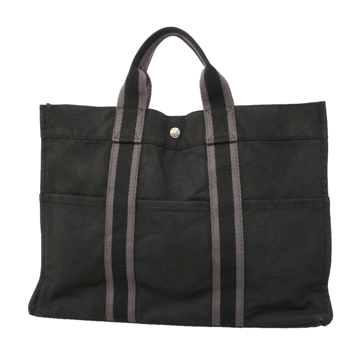 【6kd4628】エルメス トートバッグ フールトゥMM キャンバス ブラック シルバー金具【中古】レディース
