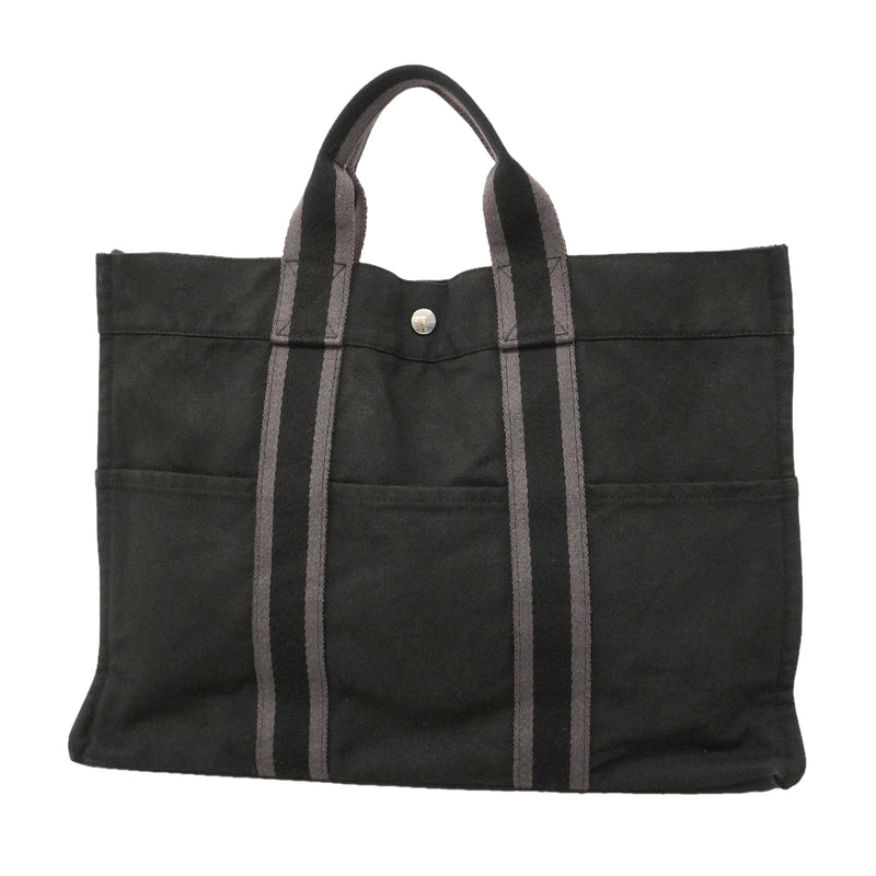 【6kd4628】エルメス トートバッグ フールトゥMM キャンバス ブラック シルバー金具【中古】レディース