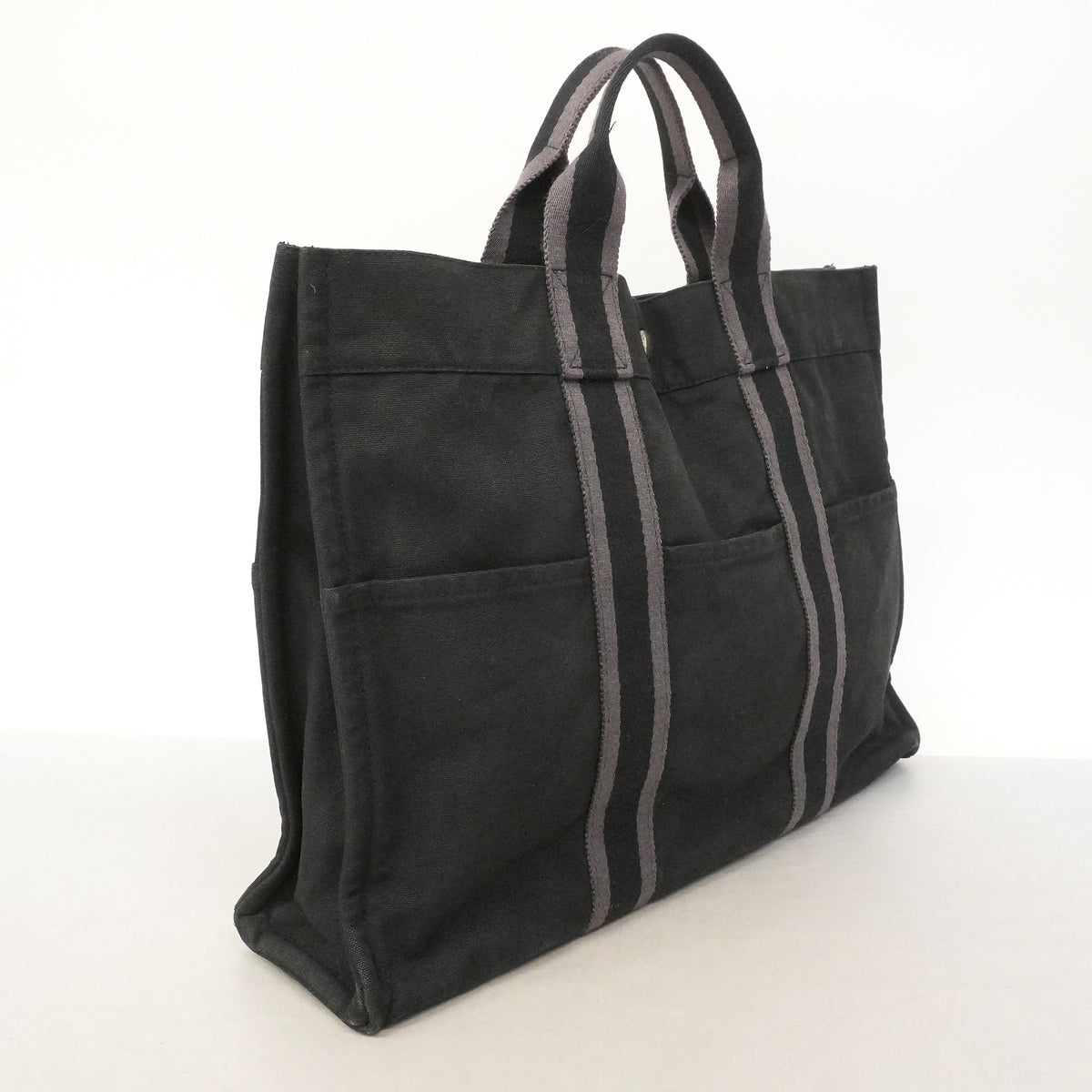 【6kd4628】エルメス トートバッグ フールトゥMM キャンバス ブラック シルバー金具【中古】レディース