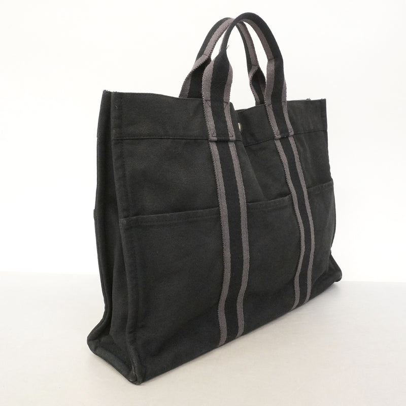 【6kd4628】エルメス トートバッグ フールトゥMM キャンバス ブラック シルバー金具【中古】レディース