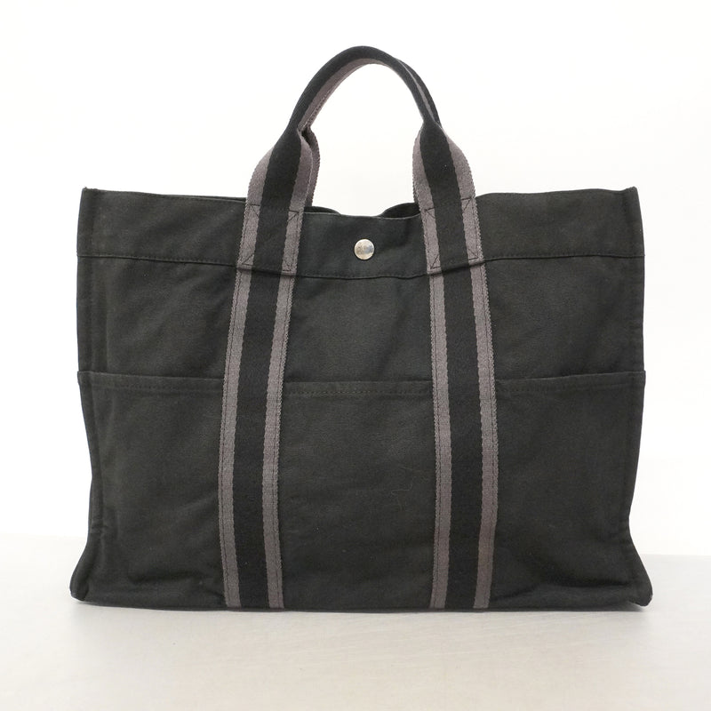 【6kd4628】エルメス トートバッグ フールトゥMM キャンバス ブラック シルバー金具【中古】レディース
