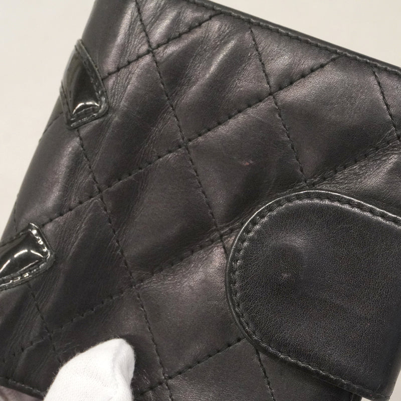 【6kd4631】シャネル 財布 カンボン ラムスキン ブラック シルバー金具【中古】レディース