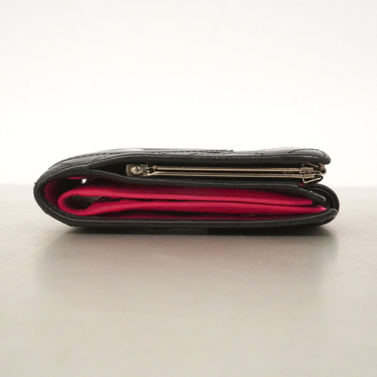 【6kd4631】シャネル 財布 カンボン ラムスキン ブラック シルバー金具【中古】レディース
