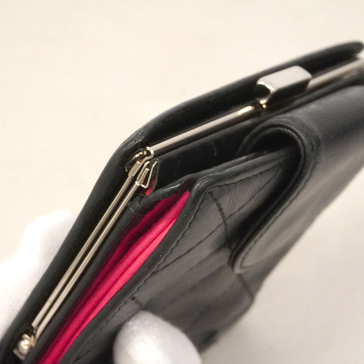 【6kd4631】シャネル 財布 カンボン ラムスキン ブラック シルバー金具【中古】レディース