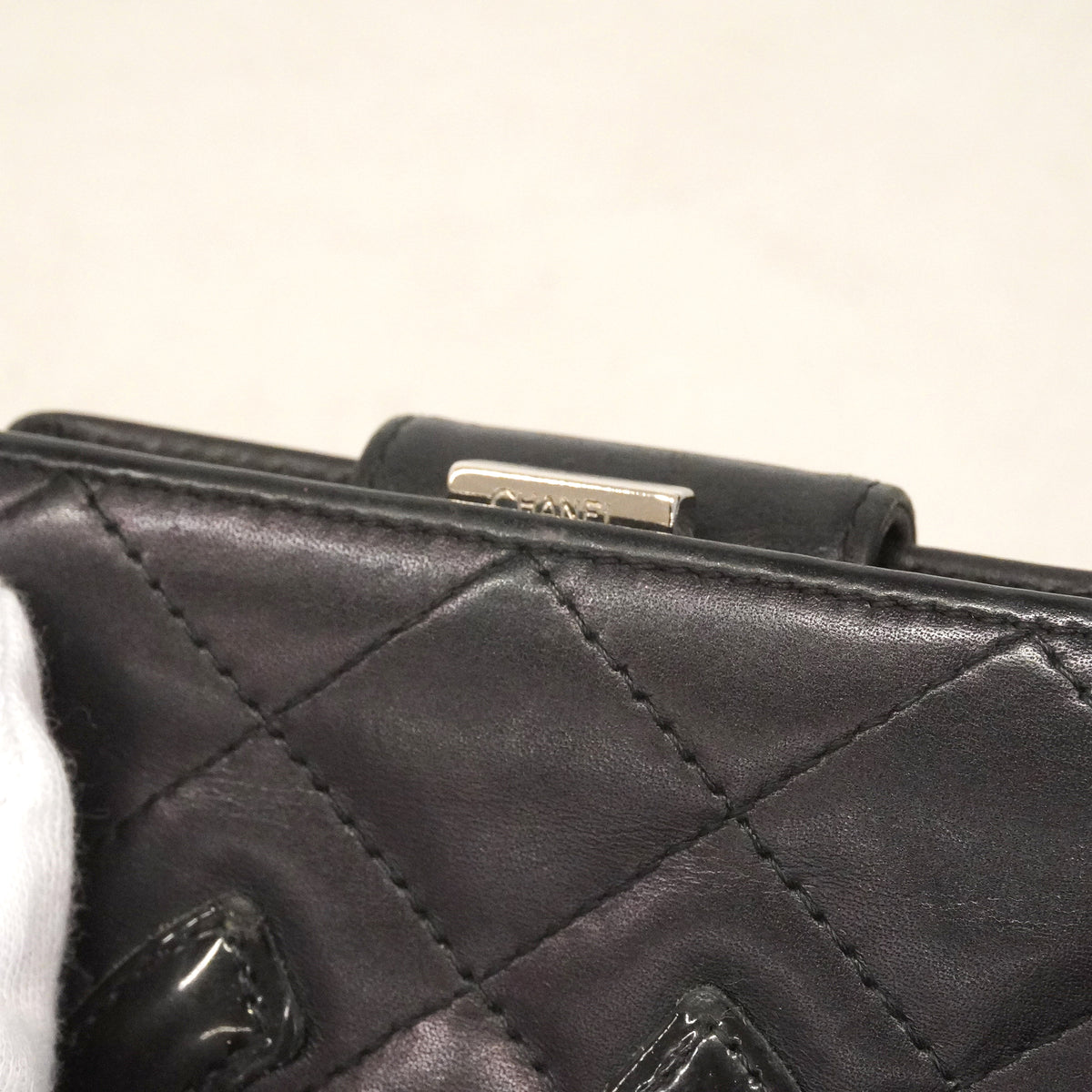【6kd4631】シャネル 財布 カンボン ラムスキン ブラック シルバー金具【中古】レディース