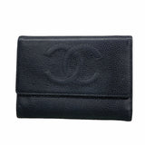 【6kd4656】シャネル 三つ折り財布 キャビアスキン ブラック ゴールド金具【中古】レディース