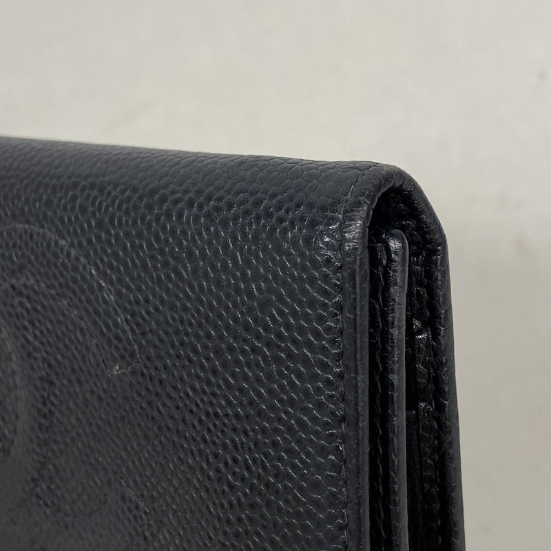 【6kd4656】シャネル 三つ折り財布 キャビアスキン ブラック ゴールド金具【中古】レディース