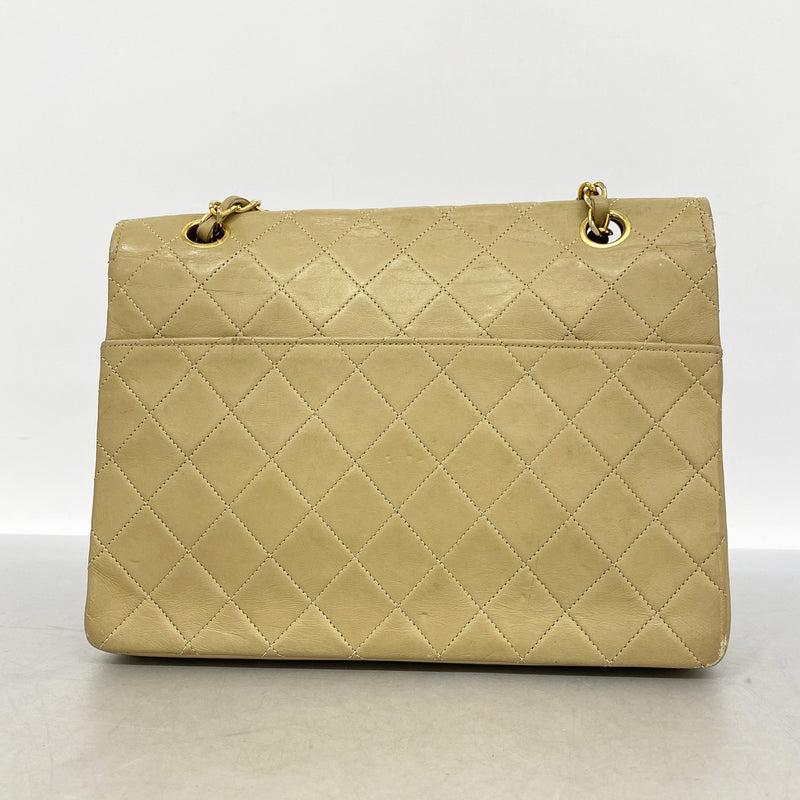 【6kd4687】シャネル ショルダーバッグ マトラッセ Wチェーン ラムスキン ベージュ ゴールド金具【中古】レディース