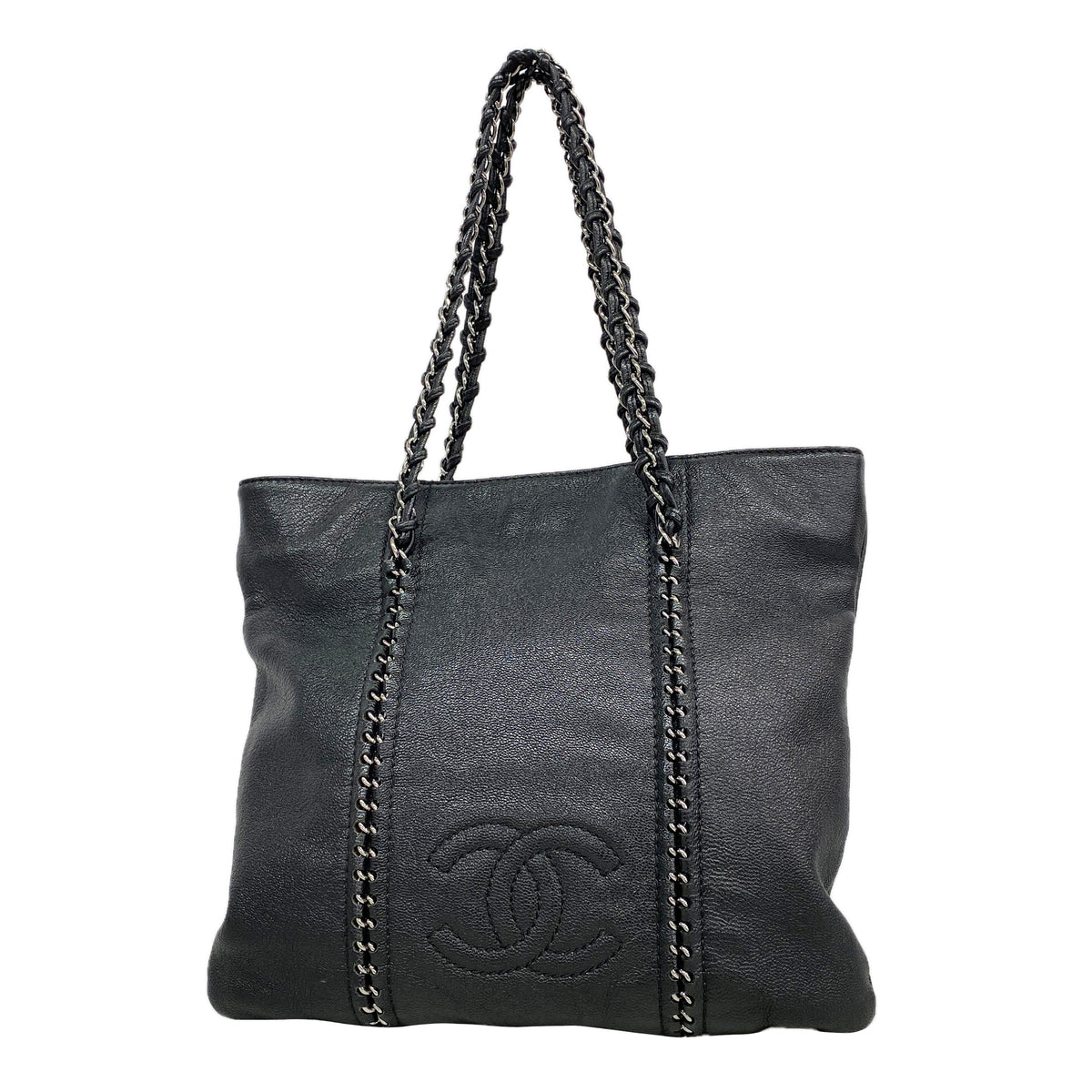 【6kd4688】シャネル トートバッグ レザー ブラック シルバー金具【中古】レディース