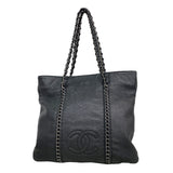 【6kd4688】シャネル トートバッグ レザー ブラック シルバー金具【中古】レディース