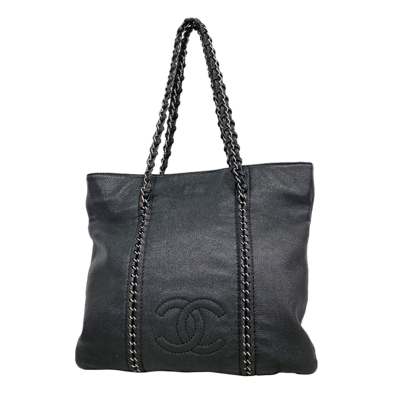 【6kd4688】シャネル トートバッグ レザー ブラック シルバー金具【中古】レディース