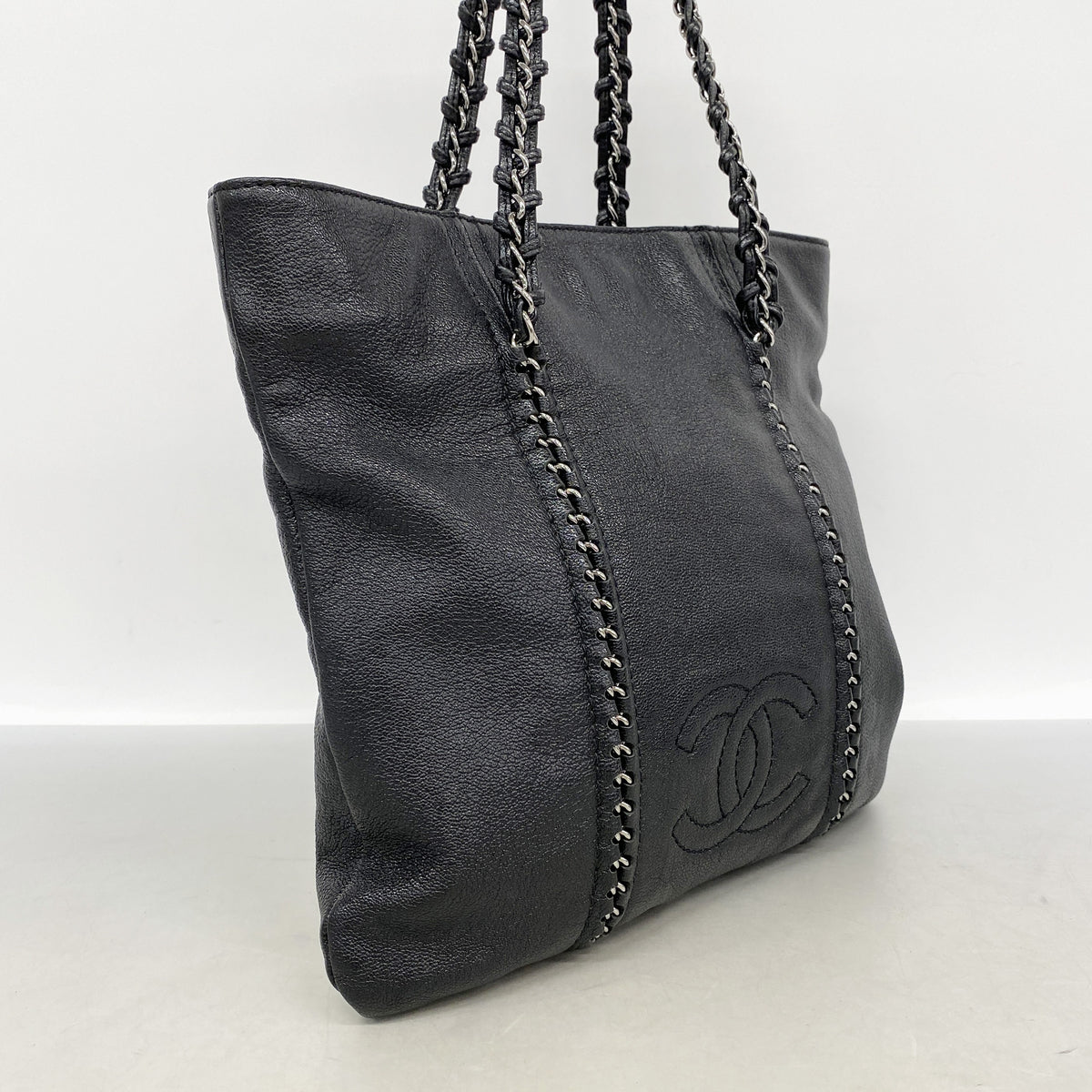 【6kd4688】シャネル トートバッグ レザー ブラック シルバー金具【中古】レディース