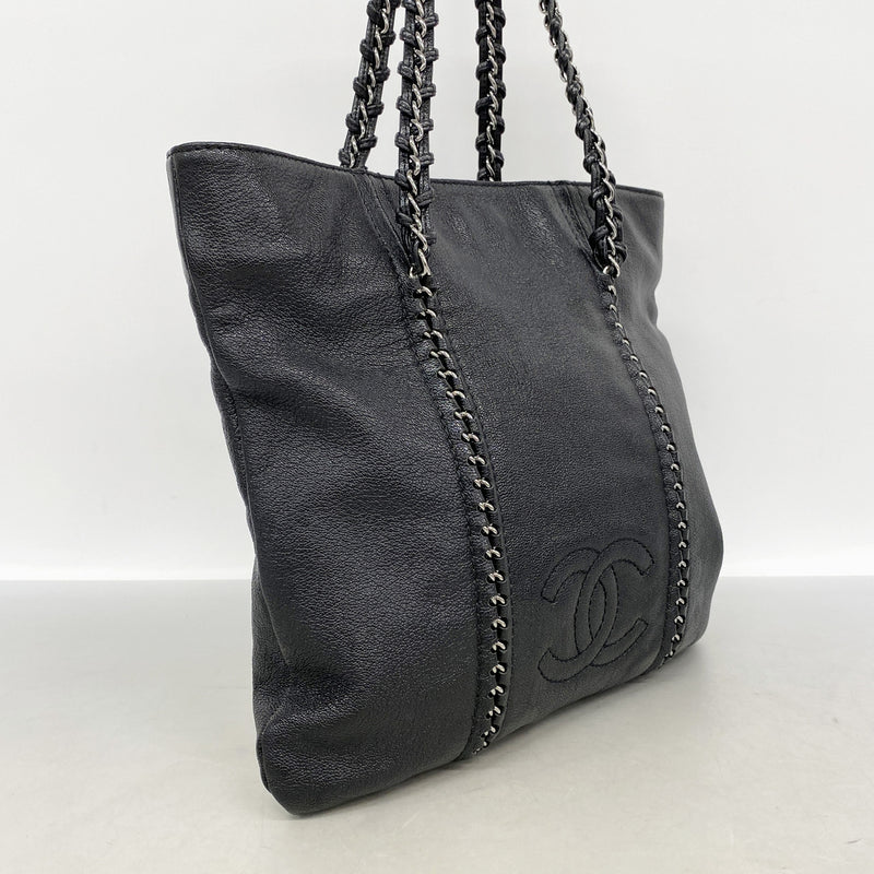【6kd4688】シャネル トートバッグ レザー ブラック シルバー金具【中古】レディース