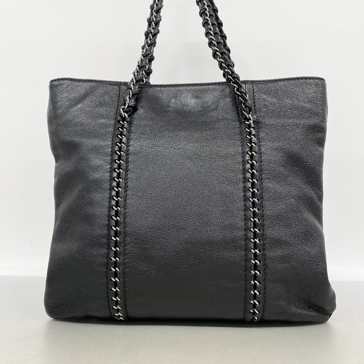 【6kd4688】シャネル トートバッグ レザー ブラック シルバー金具【中古】レディース