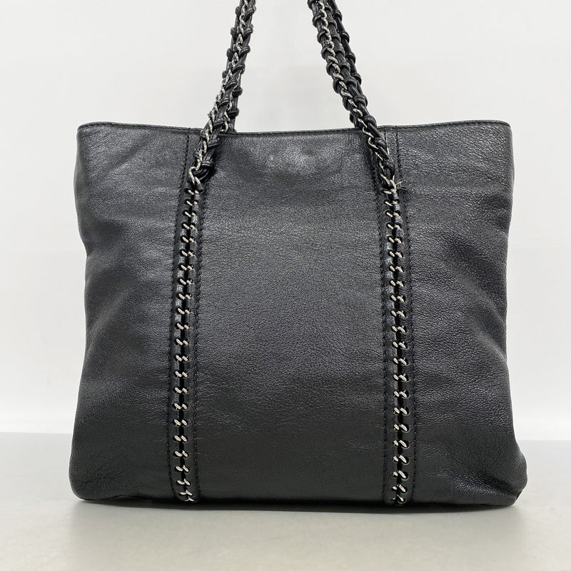【6kd4688】シャネル トートバッグ レザー ブラック シルバー金具【中古】レディース