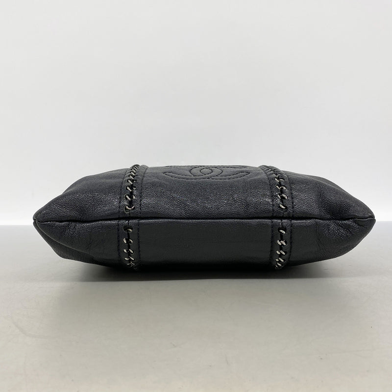 【6kd4688】シャネル トートバッグ レザー ブラック シルバー金具【中古】レディース