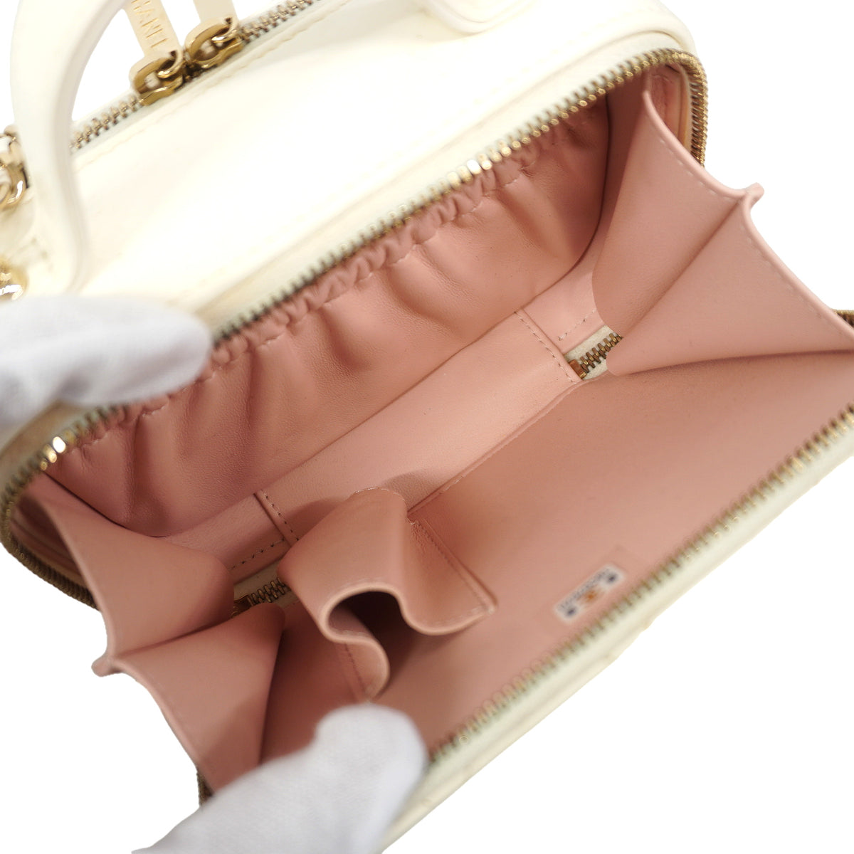 【6kd4691】シャネル バニティバッグ マトラッセ チェーンショルダー レザー ホワイト シャンパンゴールド金具 2wayバッグ【中古】レディース