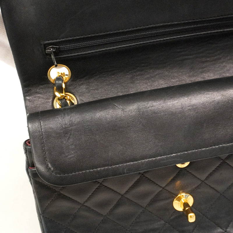 【6kd4708】シャネル ショルダーバッグ マトラッセ Wフラップ Wチェーン ラムスキン ブラック ゴールド金具【中古】レディース