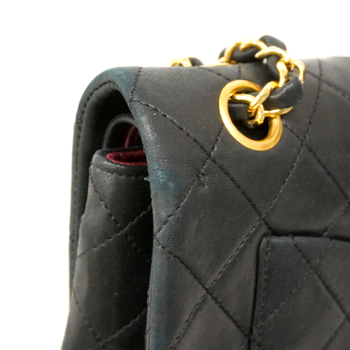【6kd4708】シャネル ショルダーバッグ マトラッセ Wフラップ Wチェーン ラムスキン ブラック ゴールド金具【中古】レディース