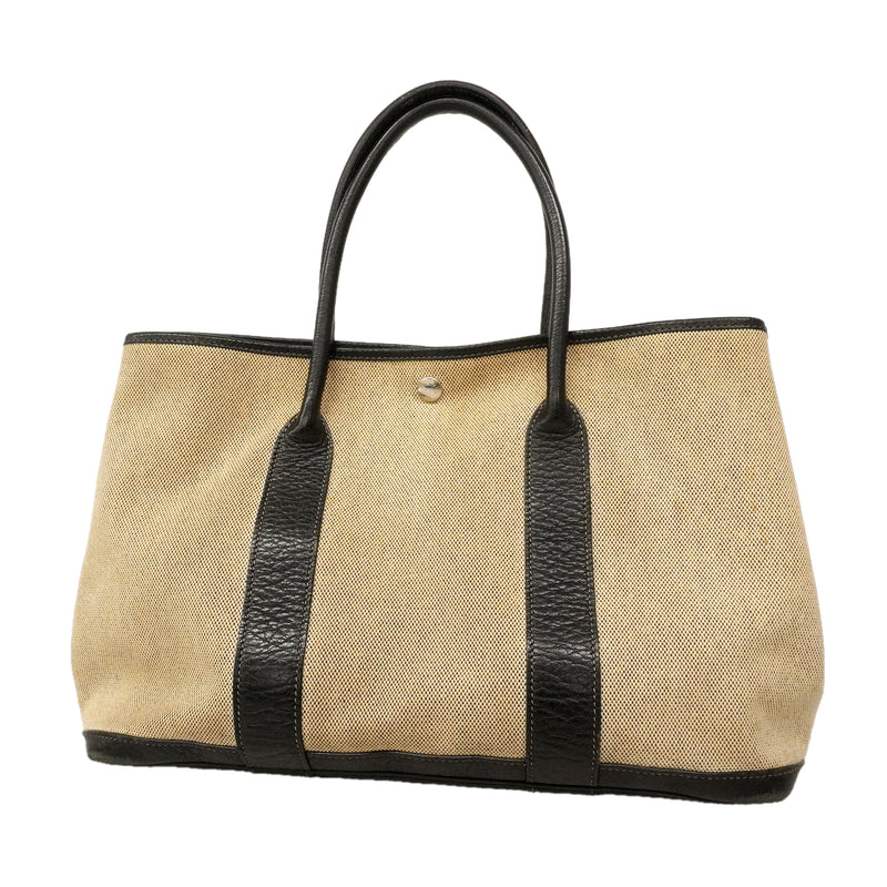 【6kd4799-h】エルメス トートバッグ ガーデンパーティPM トワルアッシュ ブラック シルバー金具 □G刻印【中古】レディース