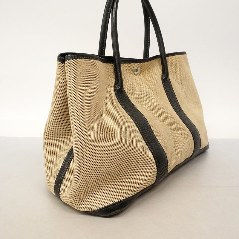 【6kd4799-h】エルメス トートバッグ ガーデンパーティPM トワルアッシュ ブラック シルバー金具 □G刻印【中古】レディース
