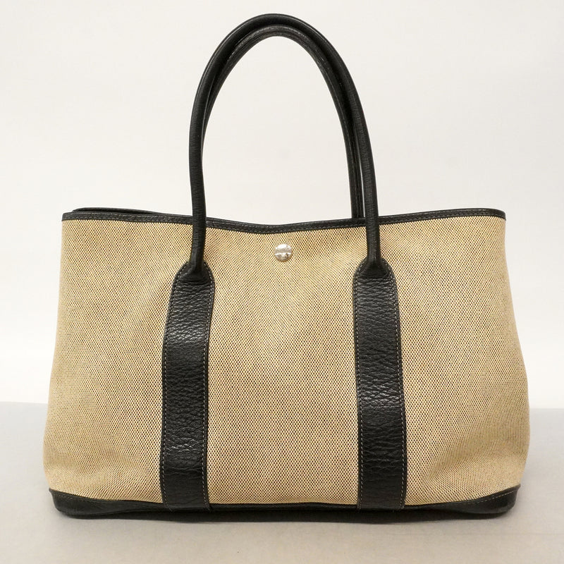 【6kd4799-h】エルメス トートバッグ ガーデンパーティPM トワルアッシュ ブラック シルバー金具 □G刻印【中古】レディース