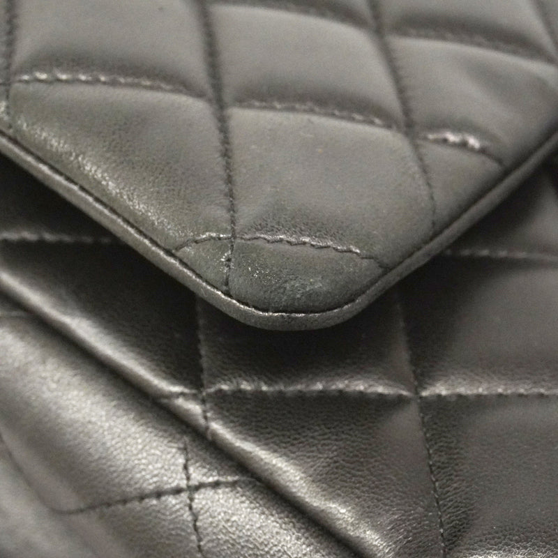 【6kd4814】シャネル ショルダーバッグ デカマトラッセ Wフラップ Wチェーン ラムスキン ブラック ゴールド金具【中古】レディース