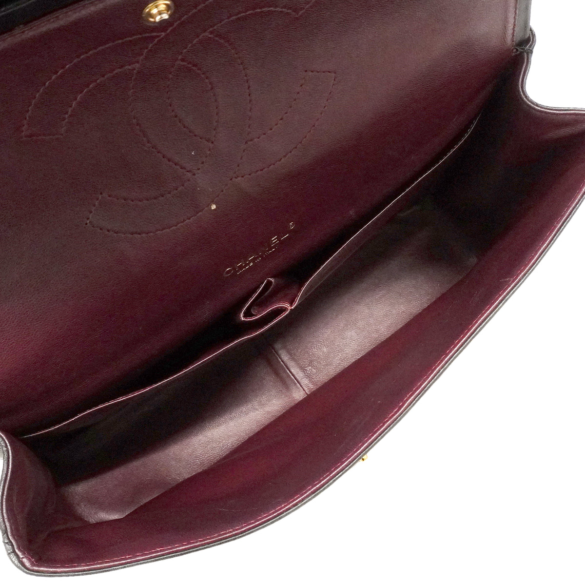 【6kd4814】シャネル ショルダーバッグ デカマトラッセ Wフラップ Wチェーン ラムスキン ブラック ゴールド金具【中古】レディース