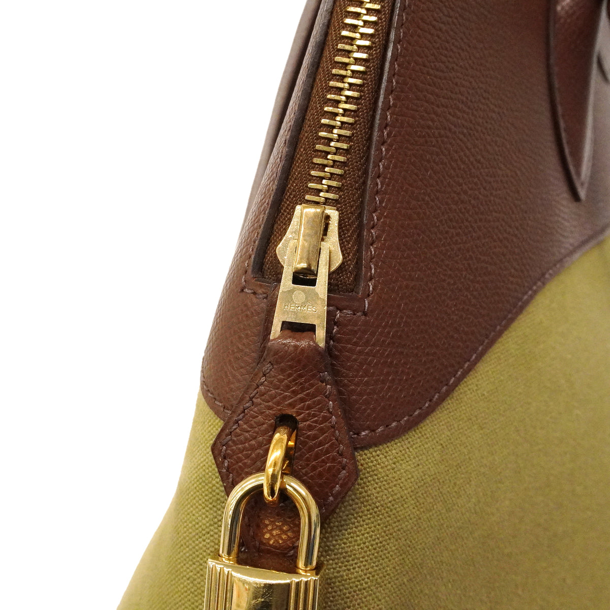 【6kd4817】エルメス ハンドバッグ ボリード35 トワルオフィシエ クシュベル カーキ エベーヌ ゴールド金具 □F刻印 2wayバッグ【中古】レディース