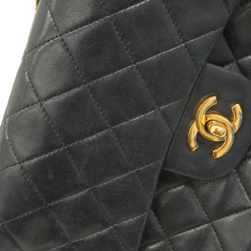 【6kd4819】シャネル ショルダーバッグ マトラッセ Wフラップ Wチェーン ラムスキン ブラック ゴールド金具【中古】レディース