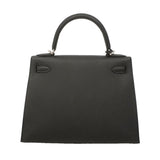 【6kd4822-e-g】エルメス ハンドバッグ ケリー28 ヴォーエプソン ブラック シルバー金具 G刻印 2wayバッグ【中古】レディース